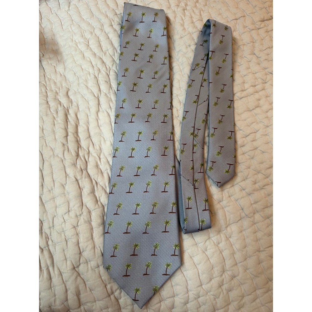 Men's Light Blue Palm Tree Silk Tie Tropical Novelty 58.5" x 3.75"